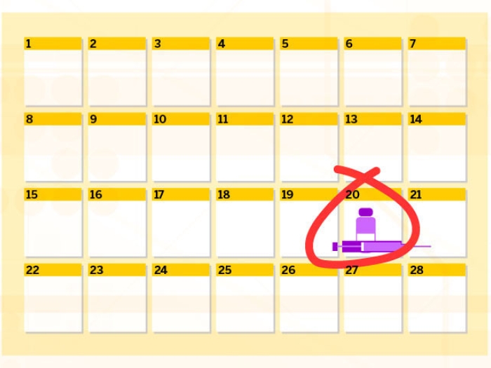 Calendar with vaccination date circled in red