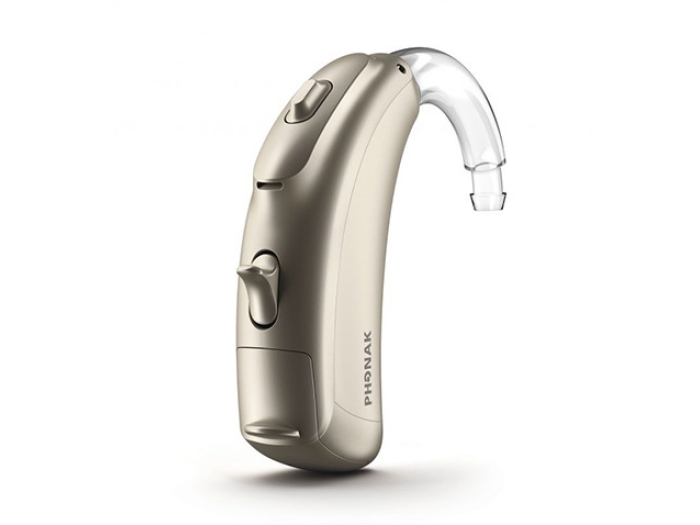 silver amish oto hearing device aid that's U shaped