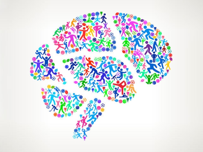 brain colorful drawing active symbols represented inside on white background