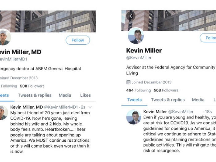 side by side of covid simulated tweets