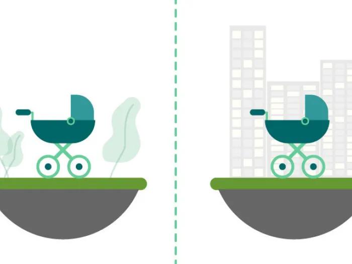 Baby carriage in urban and rural areas