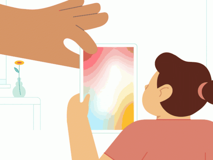 chuld holding tablet that slides and reveals outside with sunshine