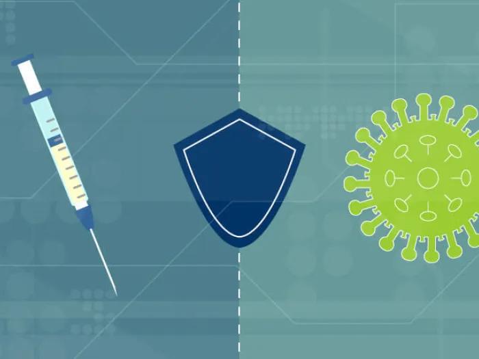 Covid flu virus with needle and shield image