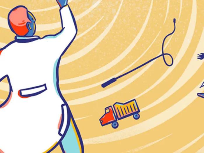 Doctor, children and toys spiraling