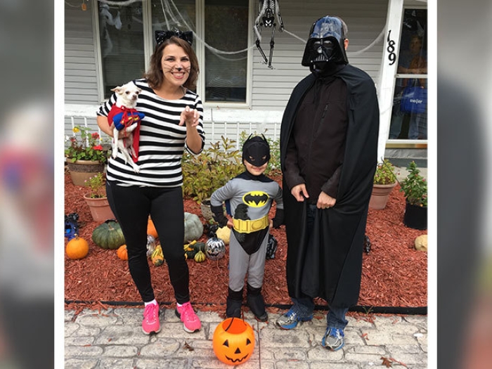 family dog halloween costume porch