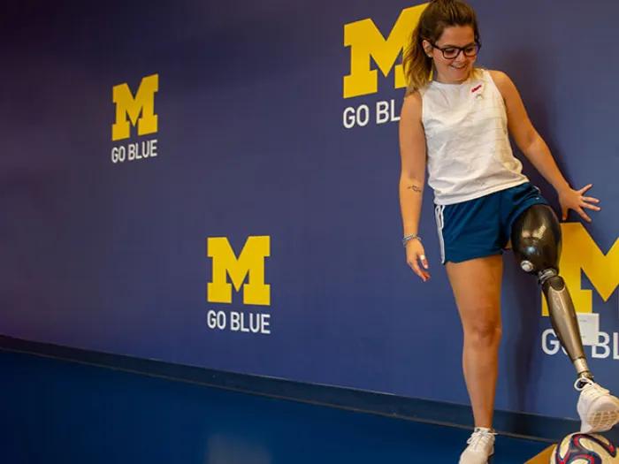 Kearstin Miracle during a physical therapy session at the Michigan Medicine Comprehensive Musculoskeletal Center. 