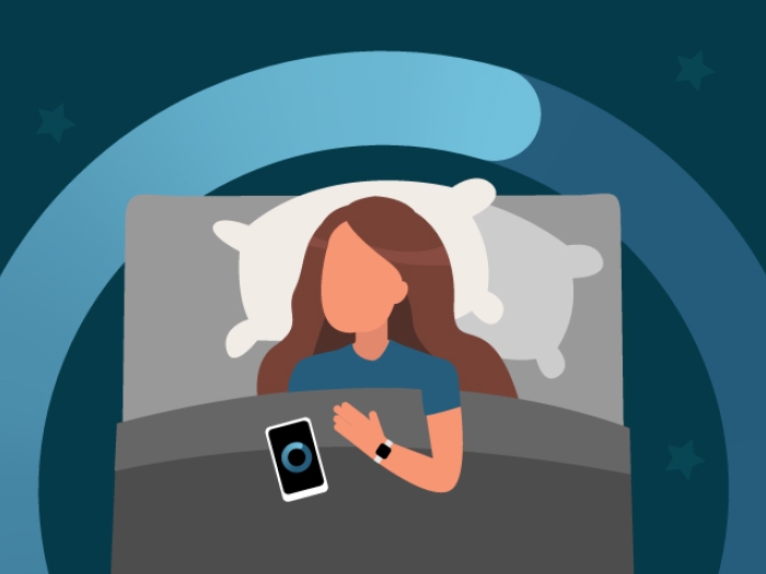 Graphic of woman sleeping with iPhone in her hand