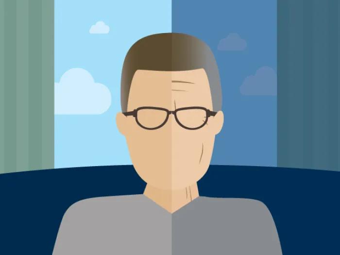older person split face younger and older
