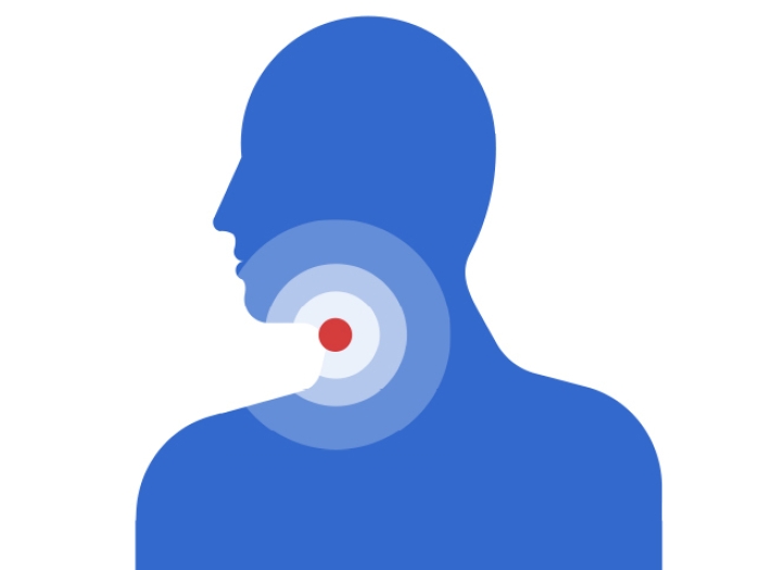 outline of person with red dot in throat