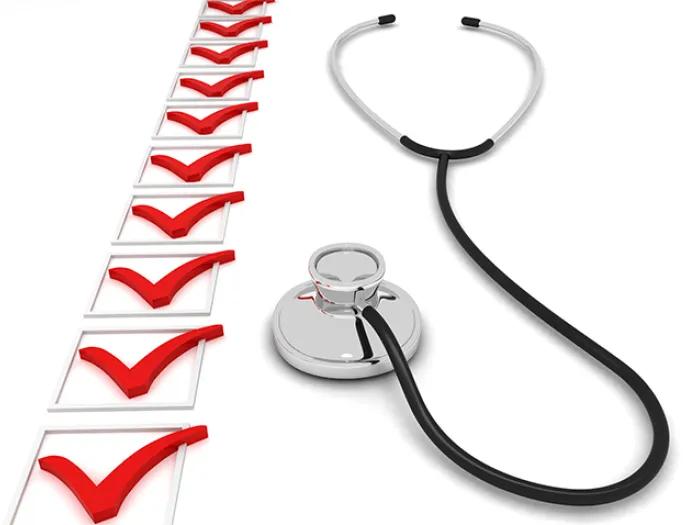 stethoscope checklist red white background