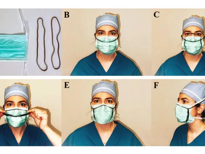 surgical mask showing a b c d e f