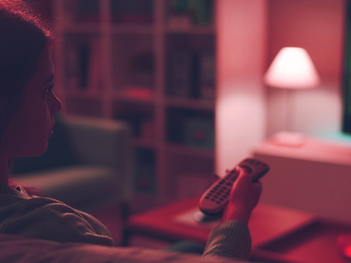 teen girl watching tv red