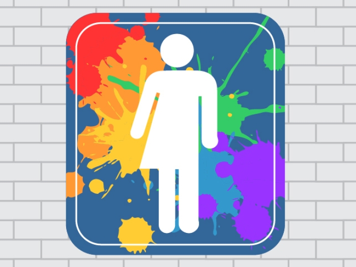 Rainbow restroom graphic