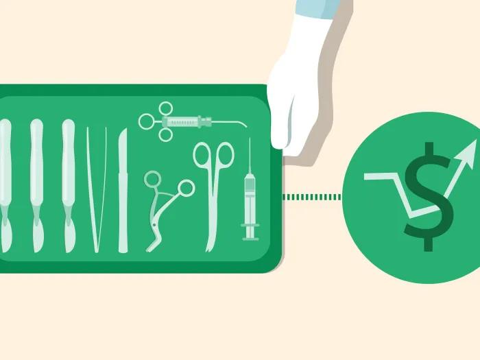 Tray of medical instruments signifying the cost of surgical complications