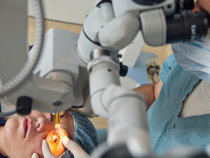 A patient undergoing corneal cross-linking