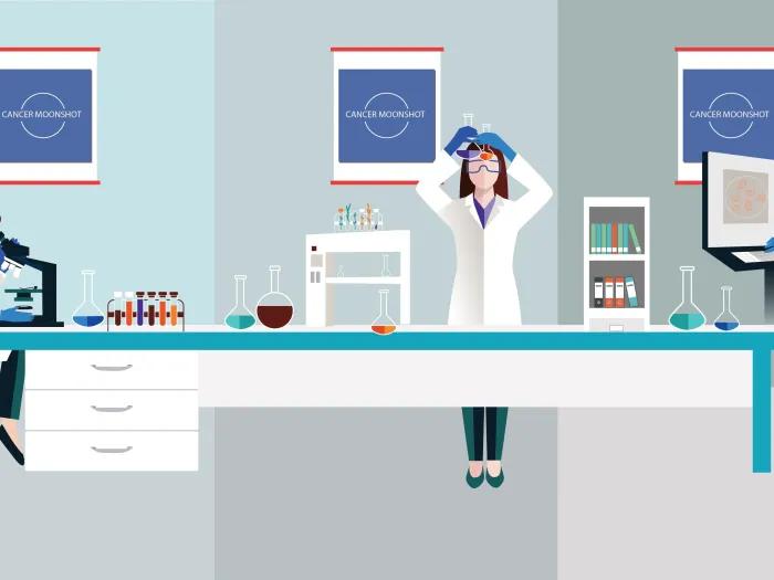 Scientists working together for the cancer moonshot initiative