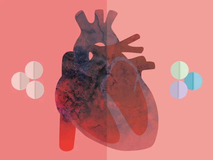 Graphic of a heart being treated with rivaroxaban and clopidogrel