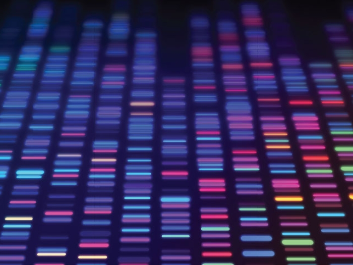 colorful sequencing data processing on black background