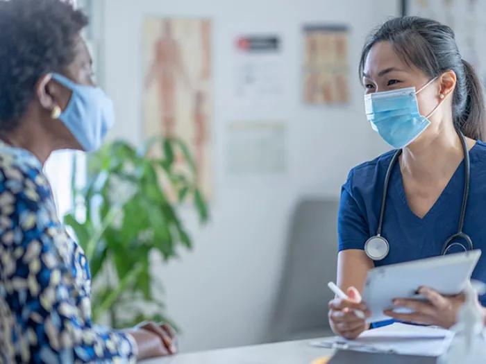 doctor patient masks clinic lobby