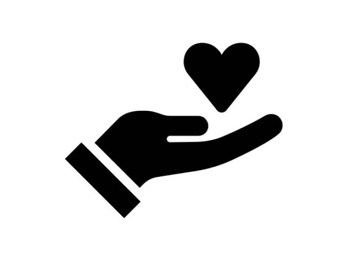 black ink illustration of hand holding heart