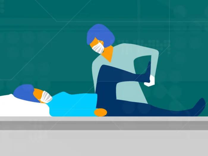 health care worker stretching patient