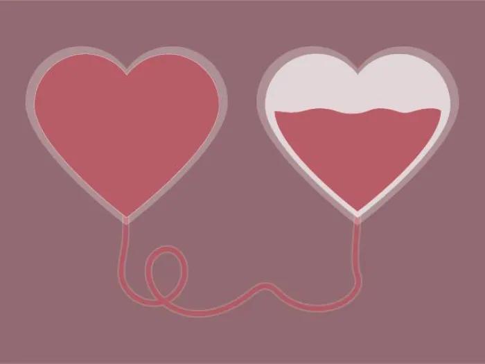 pink hearts one heart filled and another half filled with blood for donations