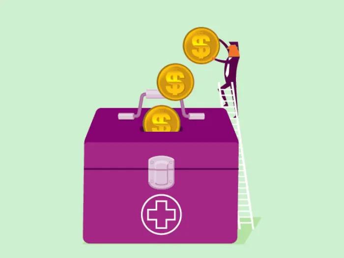 man on ladder placing coins in a bin