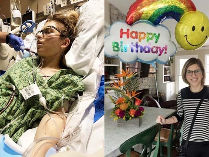 Lady in hospital bed and birthday