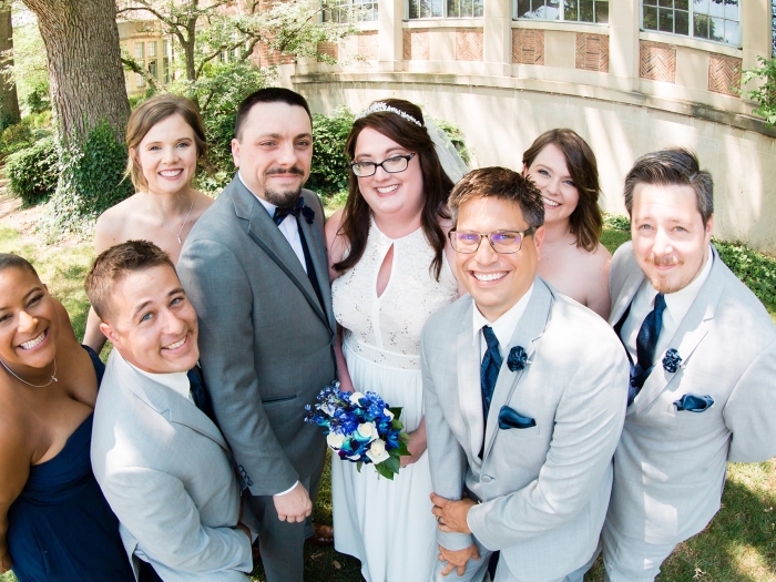 Caitlin Boyle Wetzel and Richard Wetzel, surrounded by their wedding party 