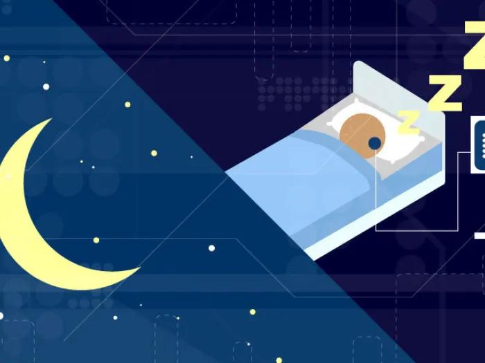 moon and stars and bed with person sleeping with zzz's being sleep tested