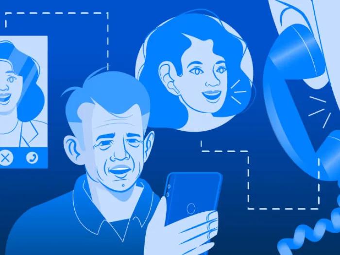 people talking on phone and facetime in blue