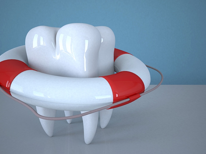 tooth with life belt in white and red