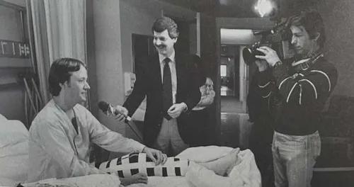The last patient to move gave a TV interview in his new room
