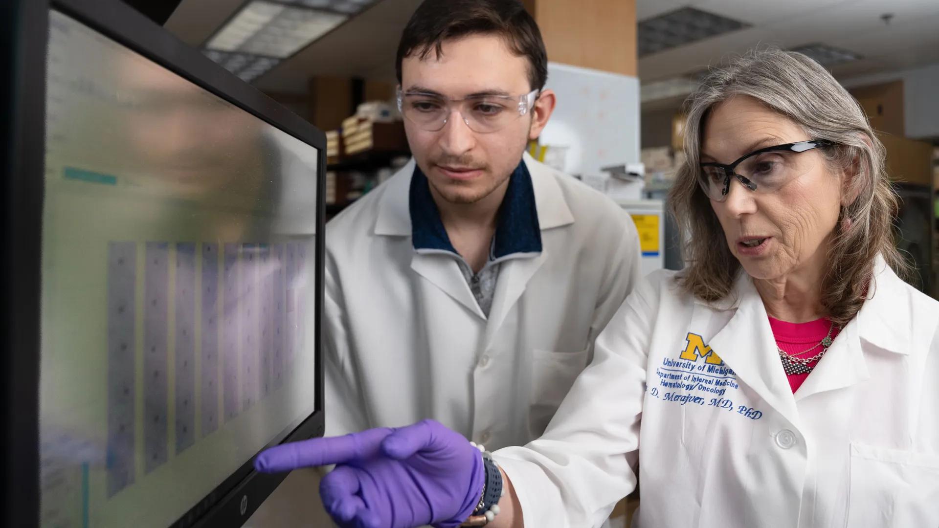 Dr. Sofia Merajver in the lab with post-doctoral fellow