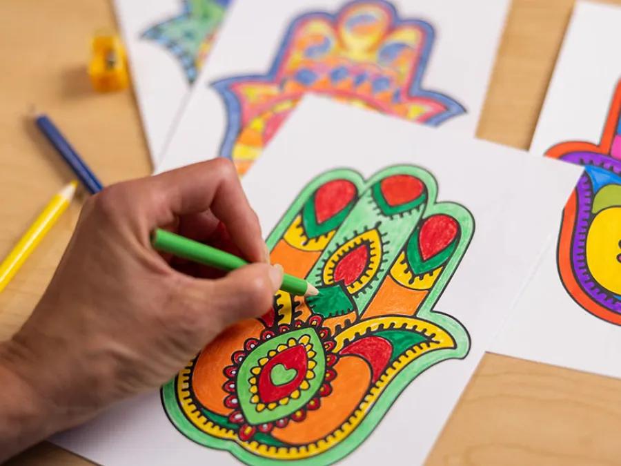 colorful hamsa drawing on paper