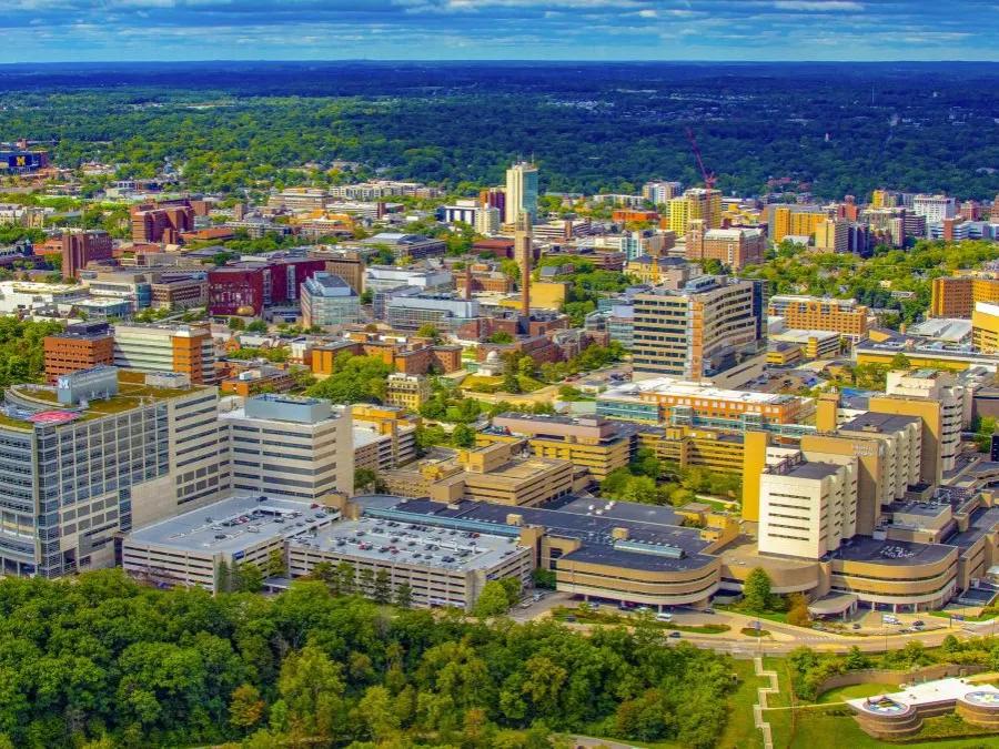 Aerial view of the U-M medical campus