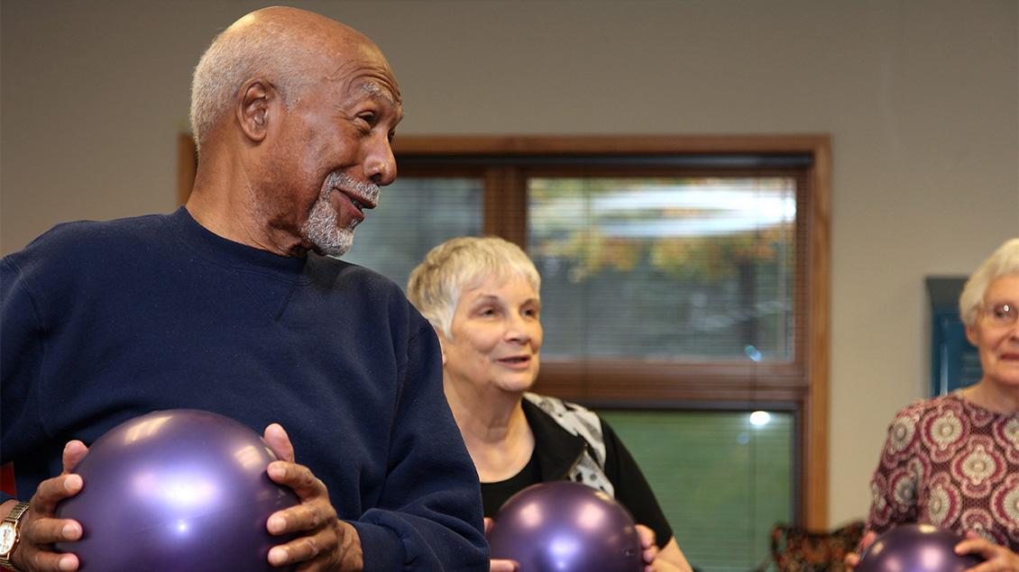 Older people with exercise balls