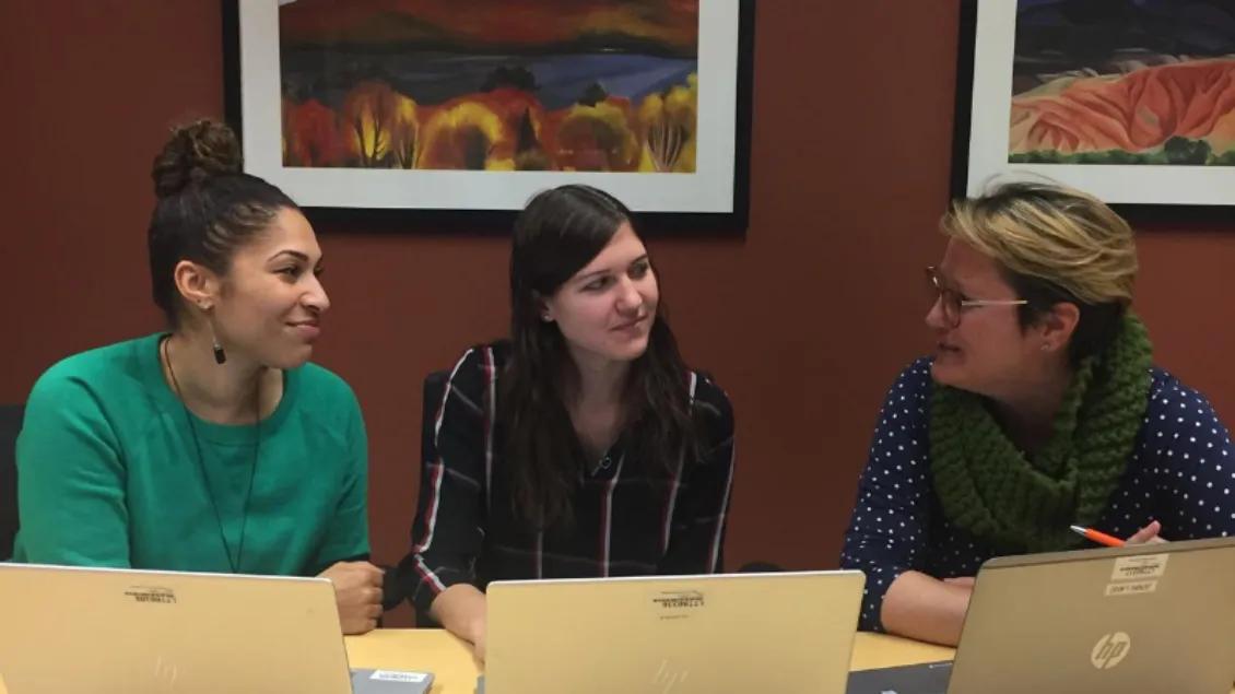 AHI Staff, Lauren Vasquez, Valerie Gavrila, and Jenni Lane, hosting a webinar for school-based health centers that are connected with the School-Based Health Alliance.