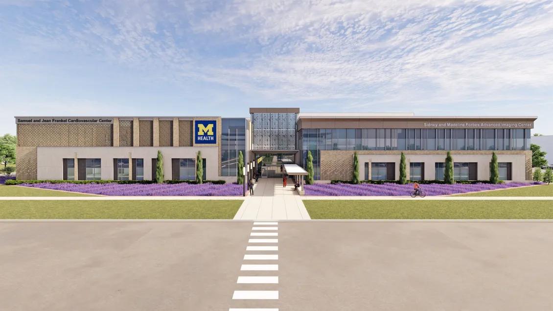 A rendering of the upcoming outpatient center for the Samuel and Jean Frankel Cardiovascular Center and the Sidney and Madeline Forbes Advanced Imaging Center