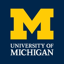 Michigan university logo in navy and yellow and white font