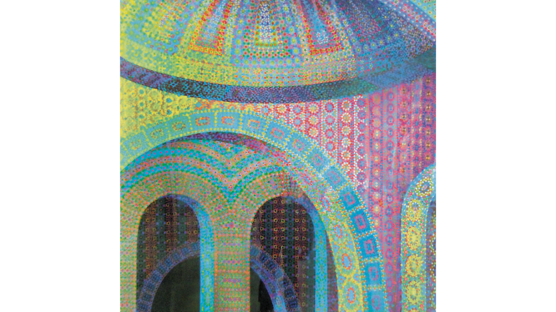 Colorful painting depicting arches