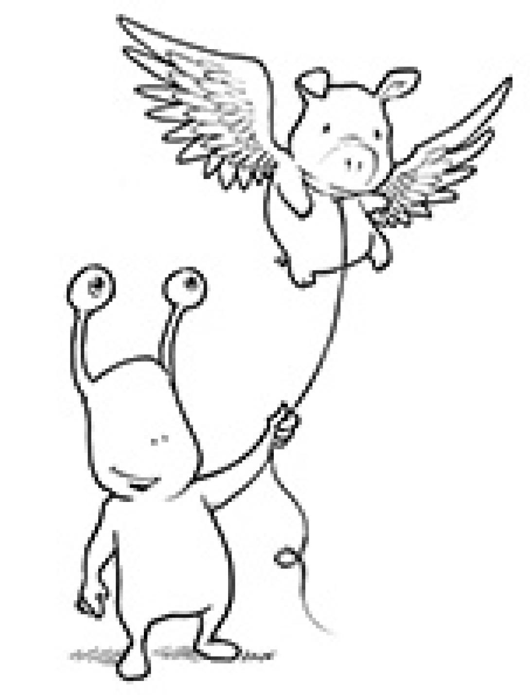 Flying a pig coloring page
