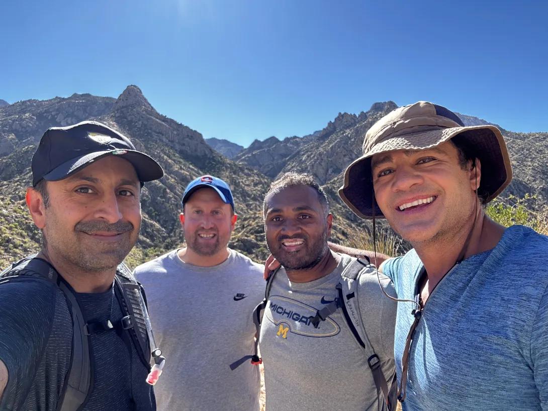 Selfie of three men in the mountains outside of Tucson. 