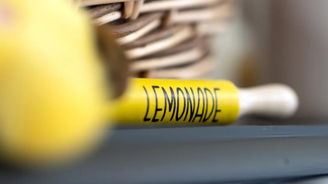 roller pin close up that says lemonade in yellow