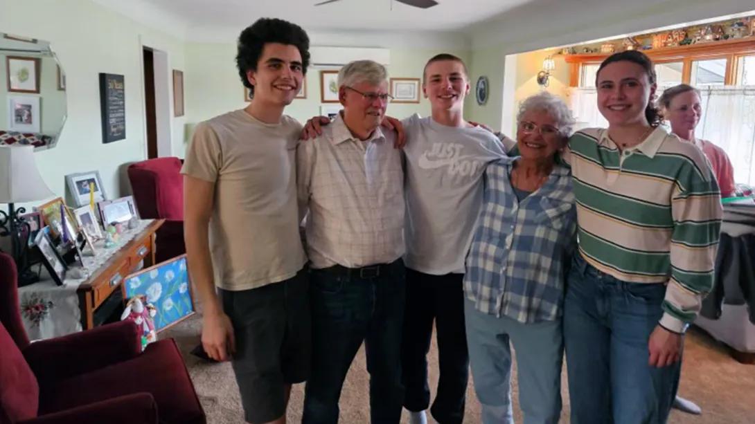 three grandkids with grandparents