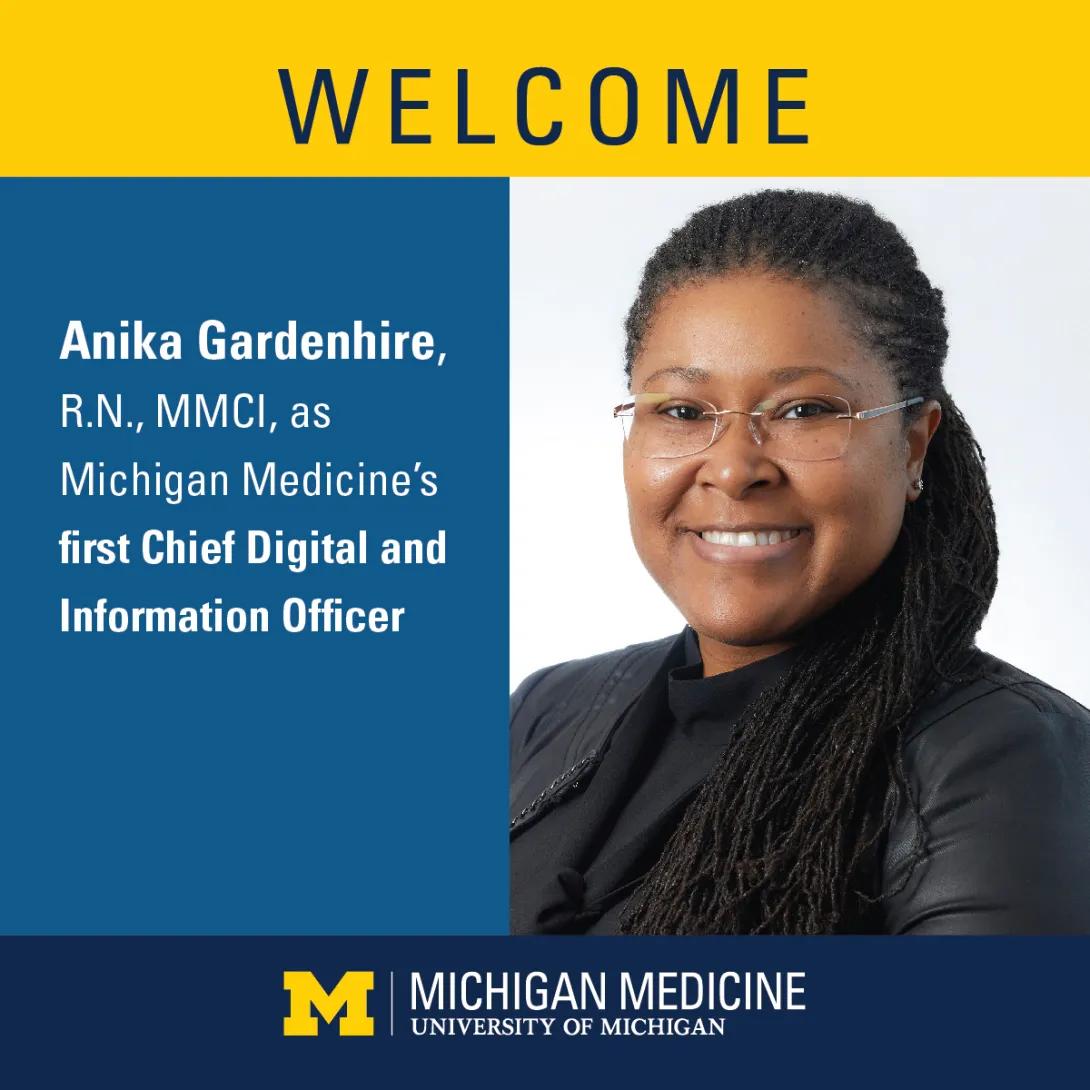 Headshot of Anika Gardenhire with a welcome message