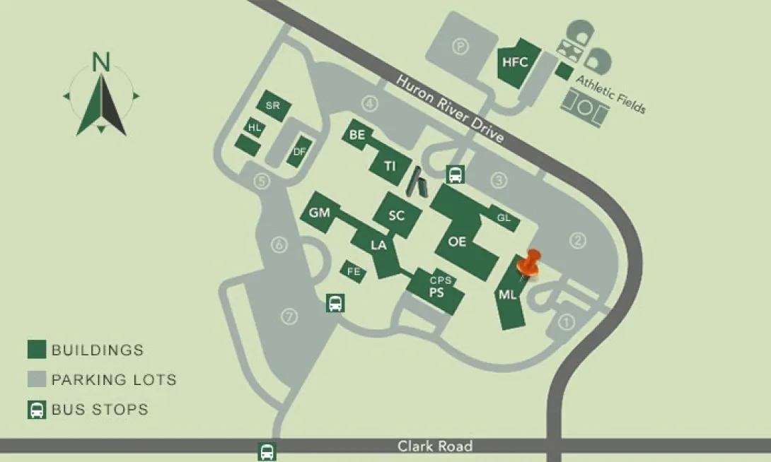Illustrated map of the Washtenaw Community College campus