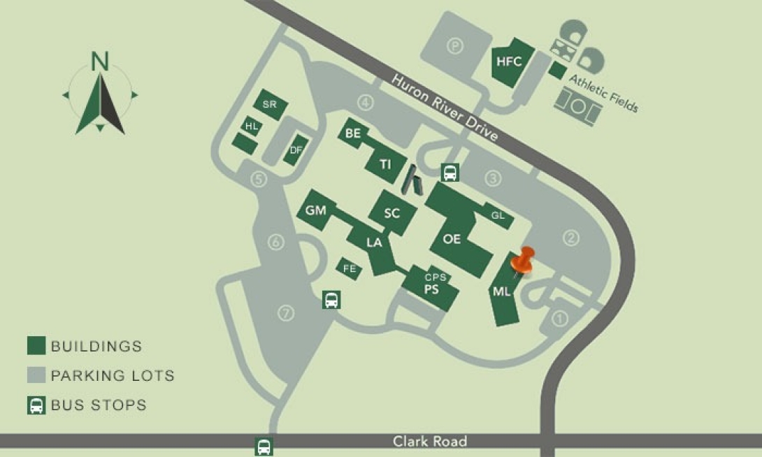 Illustrated map of the Washtenaw Community College campus