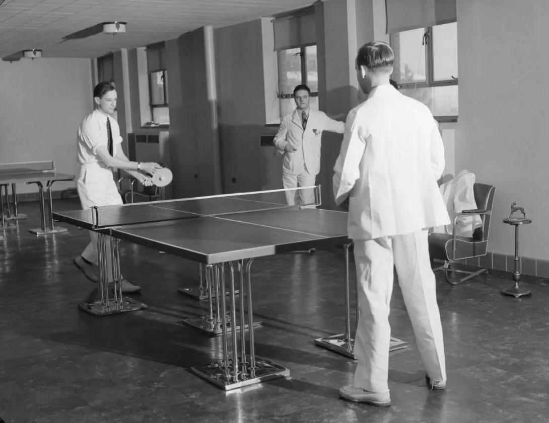 Interns playing table tennis, 1940