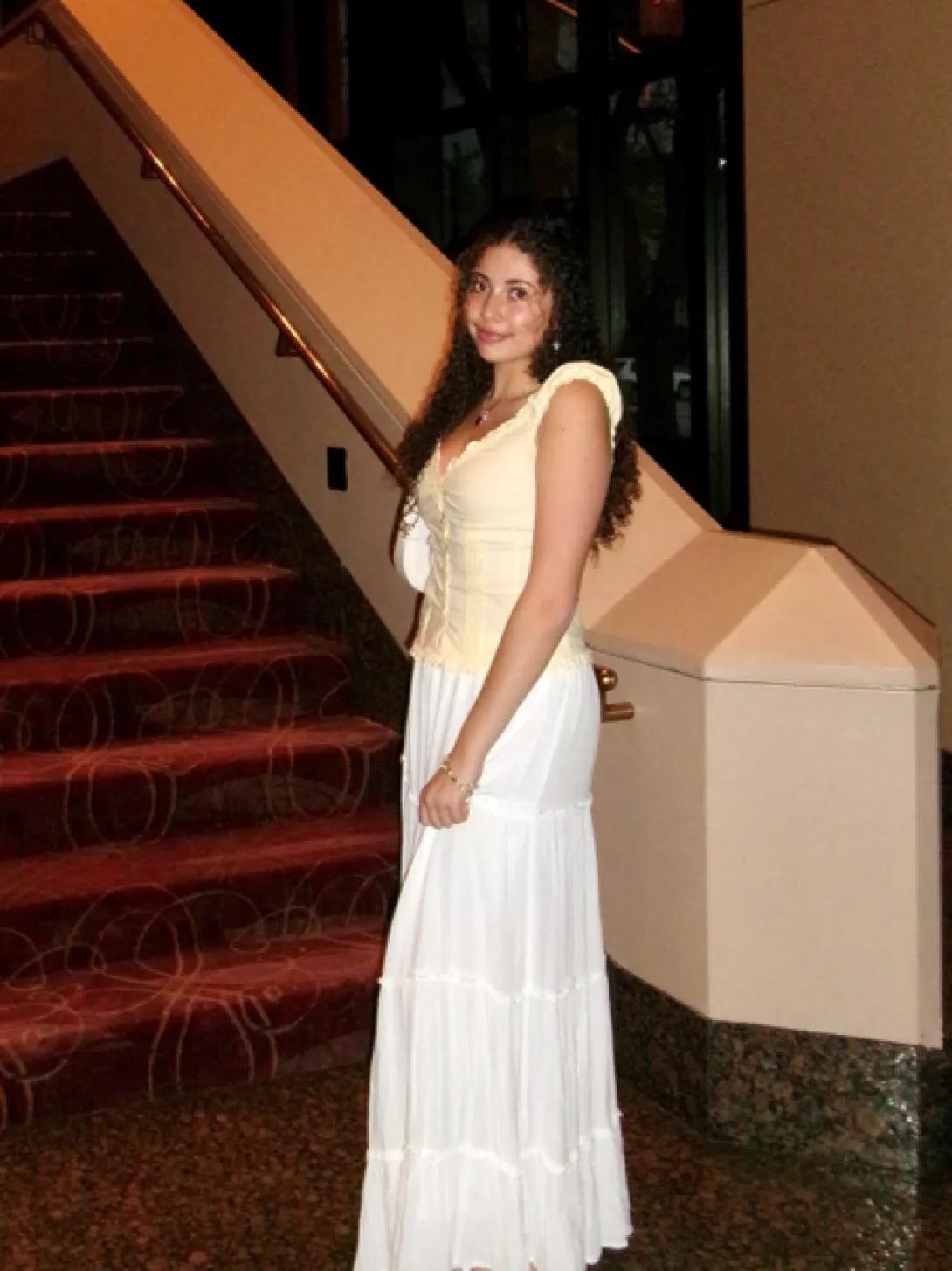 A photo of Sophia Fahim, who describes herself as having curly brown hair, tan skin, and brown eyes.